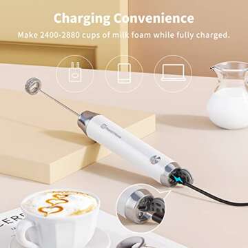 Maestri House Rechargeable Milk Frother with Stand, Handheld Electric Foam Maker Waterproof Detachable Stainless Steel Whisk Drink Mixer Foamer for Lattes, Cappuccino