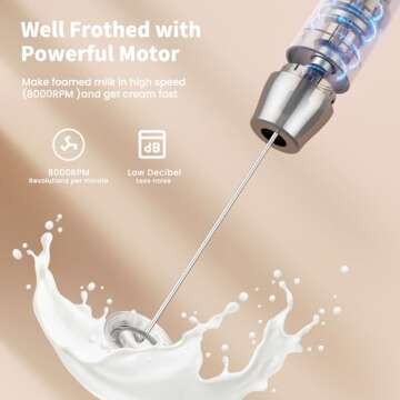 Maestri House Rechargeable Milk Frother with Stand, Handheld Electric Foam Maker Waterproof Detachable Stainless Steel Whisk Drink Mixer Foamer for Lattes, Cappuccino