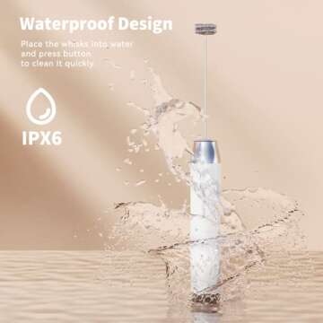 Maestri House Rechargeable Milk Frother with Stand, Handheld Electric Foam Maker Waterproof Detachable Stainless Steel Whisk Drink Mixer Foamer for Lattes, Cappuccino