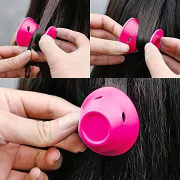 JANYUN 40 Pcs Pink Magic Hair Rollers Include 20pcs Large Silicone Curlers and 20pcs Small Silicone Curlers