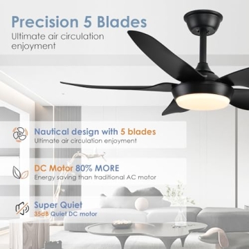 JSAITEE Ceiling Fan with Lights & Remote Control 43 Inch