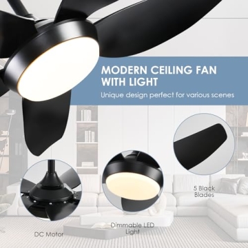 JSAITEE Ceiling Fan with Lights & Remote Control 43 Inch