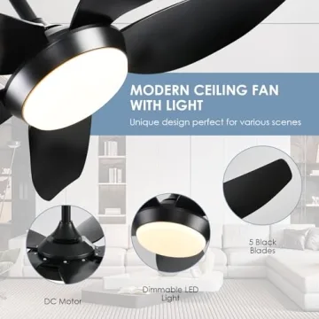 JSAITEE Ceiling Fan with Lights & Remote Control 43 Inch