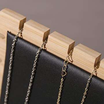 Justsoso Big Bamboo Necklace Display Stand, Pendant Necklace Jewelry Holder Rack, Chain Jewellery Organizer for Home or Selling Show (Black PU)