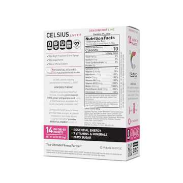 CELSIUS Dragonfruit Lime On-the-Go Powder Sticks,  Zero Sugar