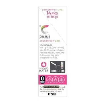 CELSIUS Dragonfruit Lime On-the-Go Powder Sticks,  Zero Sugar