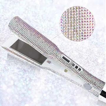 DORISILK Crystal Diamond Titanium Hair Straightener, 2 Inch Rhinestone Flat Iron, Dual Voltage Straightening Irons, Instant Heat-up 480°F Quick Styling, LCD Display, Gorgeous Rhinestone (AB Shine)