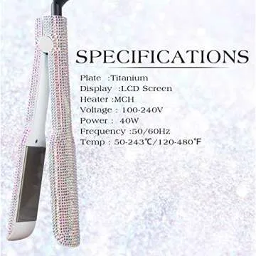 DORISILK Crystal Diamond Titanium Hair Straightener, 2 Inch Rhinestone Flat Iron, Dual Voltage Straightening Irons, Instant Heat-up 480°F Quick Styling, LCD Display, Gorgeous Rhinestone (AB Shine)