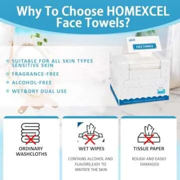 HOMEXCEL Face Towels 100 Count Ultra Soft Biodegradable Wipes