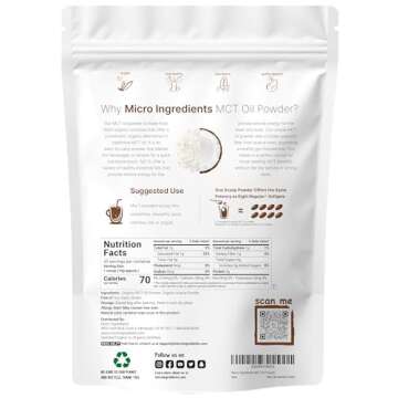 Organic MCT Oil Powder with Prebiotic Fiber,1 Pound(16 Ounce), Fast Fuel for Body and Brain, C8 MCT Oil for Coffee Creamer, No GMOs, Keto Diet, Vegan