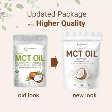 Organic MCT Oil Powder with Prebiotic Fiber,1 Pound(16 Ounce), Fast Fuel for Body and Brain, C8 MCT Oil for Coffee Creamer, No GMOs, Keto Diet, Vegan