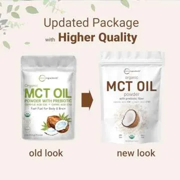 Organic MCT Oil Powder with Prebiotic Fiber,1 Pound(16 Ounce), Fast Fuel for Body and Brain, C8 MCT Oil for Coffee Creamer, No GMOs, Keto Diet, Vegan