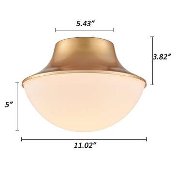 TENGIANTS Modern Gold Semi Flush Mount Ceiling Light Fixture Brass Metal Round Bowl Shape Milk Glass Light Fixture Ceiling Mount for Bathroom Bedroom Hallway Entrance Staircase Office Living Room