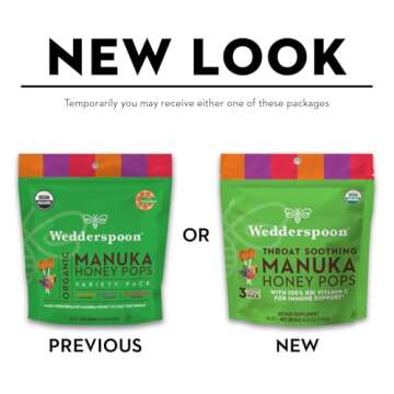 Wedderspoon Organic Manuka Honey Lollipops, Variety Pack, 24 Count (Pack of 1), Genuine Manuka Honey + Vitamin C