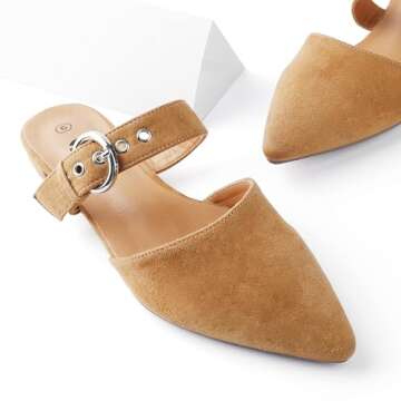 Rekayla Mules for Women Flats Comfortable Closed Pointed Toe Women Adjustable Mules Shoes Brown Size...