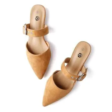 Rekayla Mules for Women Flats Comfortable Closed Pointed Toe Women Adjustable Mules Shoes Brown Size 9