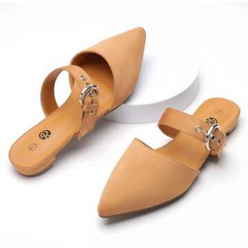 Rekayla Mules for Women Flats Comfortable Closed Pointed Toe Women Adjustable Mules Shoes Brown Size 9