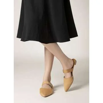 Rekayla Mules for Women Flats Comfortable Closed Pointed Toe Women Adjustable Mules Shoes Brown Size 9