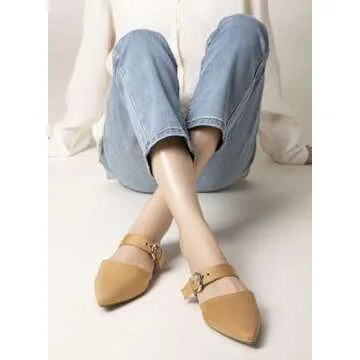 Rekayla Mules for Women Flats Comfortable Closed Pointed Toe Women Adjustable Mules Shoes Brown Size 9