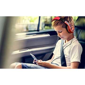 eKids Cars Kids Headphones, Adjustable Headband, Stereo Sound, 3.5Mm Jack, Wired Headphones for Kids, Tangle-Free, Volume Control, Childrens Headphones Over Ear for School Home, Travel