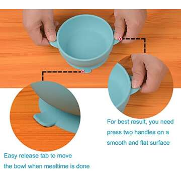 KingKam 2 Pack Baby Bowls with Suction, Silicone Stay up Baby Bowl for Kids and Toddlers, Silicone Bowls and Spoons for Baby Toddler Bowls, Baby Feeding Bowls Set - Blue/Green