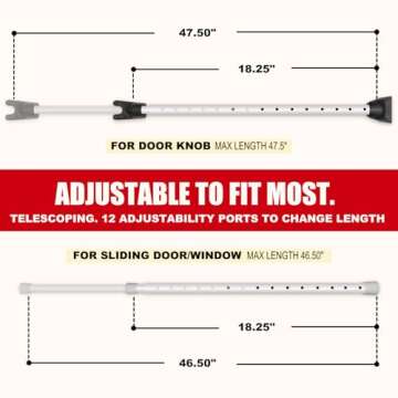 SecurityMan Adjustable Door Security Bar - Constructed of High Grade Iron - Great for Apartment Security or Home Protection Door Stoppers -(18.25”-47.5” for Doors / 18.25”-46.5” for Patio Doors) White