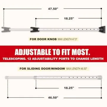 SecurityMan Adjustable Door Security Bar - Constructed of High Grade Iron - Great for Apartment Security or Home Protection Door Stoppers -(18.25”-47.5” for Doors / 18.25”-46.5” for Patio Doors) White