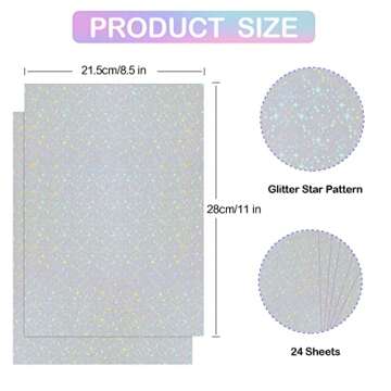 Holographic-Sticker Paper, 24 Sheets Holographic-Paper 8.5" x 11" Self-Adhesive Vinyl-Sheets Transpa...