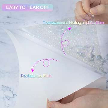 Holographic-Sticker Paper, 24 Sheets Holographic-Paper 8.5" x 11" Self-Adhesive Vinyl-Sheets Transparent-Holographic Film Permanent Laminate for Stickers DIY Craft US Letter-Size