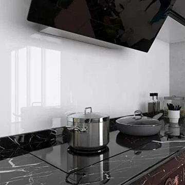 LaCheery 24"x160" Glossy Wallpaper White Contact Paper Decorative Self Adhesive Counter Top Covers Removable Wallpaper Peel and Stick Countertops for Kitchen Cabinets Shelf Drawer Liner Desk Dresser