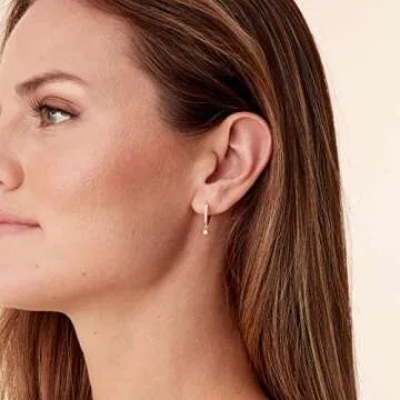 PAVOI 14K Gold Plated 925 Sterling Silver Post Huggie With Dangle | Small Hinged Hoop Earrings For W...