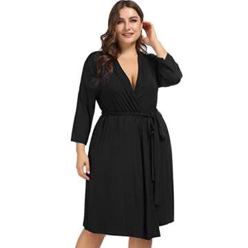 Hanna Nikole Women Kimono Robes Knee Length Cotton Robes with 3/4 Sleeves Black 22W