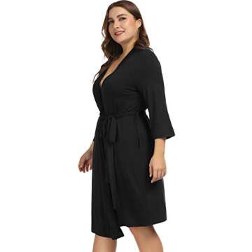 Hanna Nikole Women Kimono Robes Knee Length Cotton Robes with 3/4 Sleeves Black 22W