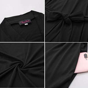 Hanna Nikole Women Kimono Robes Knee Length Cotton Robes with 3/4 Sleeves Black 22W