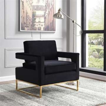Meridian Furniture Modern | Contemporary Black Velvet Upholstered Accent Chair with Stainless Steel ...