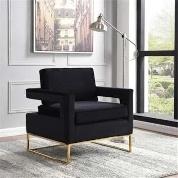 Meridian Furniture Modern | Contemporary Black Velvet Upholstered Accent Chair with Stainless Steel ...
