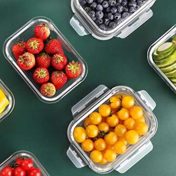 Bayco 10 Pack Glass Meal Prep Containers, Glass Food Storage Containers with Lids, Airtight Glass Lunch Bento Boxes, BPA-Free & Leak Proof (10 lids & 10 Containers)