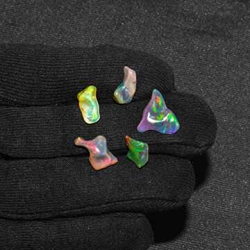 5pcs Ultra Fire Natural Organic Black Ethiopian Opal Crystal Gemstone, Chakra Healing Crystal, Rough Crystals and Gemstone, October Birthstone, Jewelry Making Supplies, Birthday Gifts, DIY Crafts