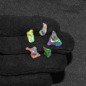 5pcs Ultra Fire Natural Organic Black Ethiopian Opal Crystal Gemstone, Chakra Healing Crystal, Rough Crystals and Gemstone, October Birthstone, Jewelry Making Supplies, Birthday Gifts, DIY Crafts