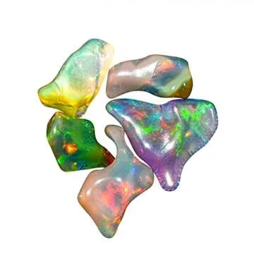 5pcs Ultra Fire Natural Organic Black Ethiopian Opal Crystal Gemstone, Chakra Healing Crystal, Rough Crystals and Gemstone, October Birthstone, Jewelry Making Supplies, Birthday Gifts, DIY Crafts
