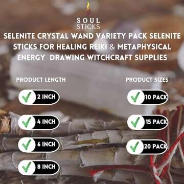SOUL STICKS 4 Selenite Crystal Wand | Variety Pack Selenite Sticks for Healing | Reiki & Metaphysica...