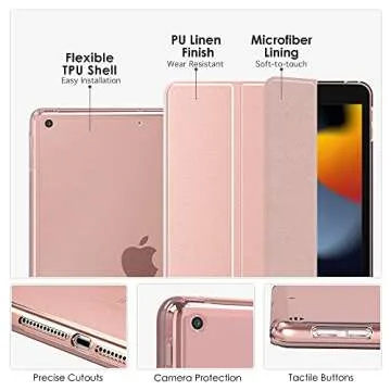 MoKo Case for iPad 9th Generation 2021/ iPad 8th Generation 2020/ iPad 7th Generation 2019, Soft Translucent TPU Frosted Back Cover Slim iPad 10.2 inch Case with Stand, Auto Wake/Sleep, Rose Gold