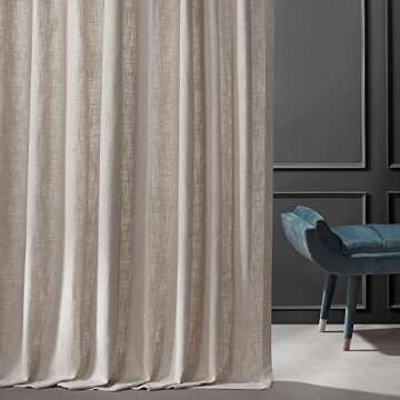 HPD HALF PRICE DRAPES Belgian Heavy Faux Linen Curtains - 108 Inches Long Light Filtering Curtains f...