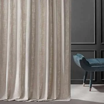 HPD HALF PRICE DRAPES Belgian Heavy Faux Linen Curtains - 108 Inches Long Light Filtering Curtains f...