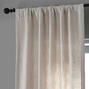 HPD HALF PRICE DRAPES Belgian Heavy Faux Linen Curtains - 108 Inches Long Light Filtering Curtains for Living Room (1 Panel), 50 X 108, Light Beige