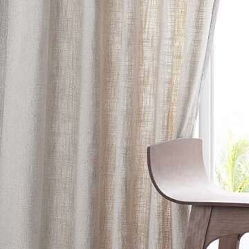 HPD HALF PRICE DRAPES Belgian Heavy Faux Linen Curtains - 108 Inches Long Light Filtering Curtains for Living Room (1 Panel), 50 X 108, Light Beige
