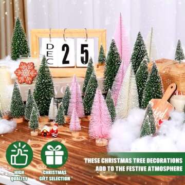 30Pcs Mini Christmas Trees Artificial Christmas Tree Bottle Brush Trees with Wooden Base for Christm...