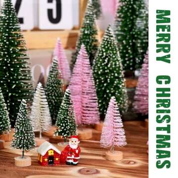 30Pcs Mini Christmas Trees Artificial Christmas Tree Bottle Brush Trees with Wooden Base for Christmas Decor Christmas Party Home Table Craft Decorations(Green+Beige+Pink)