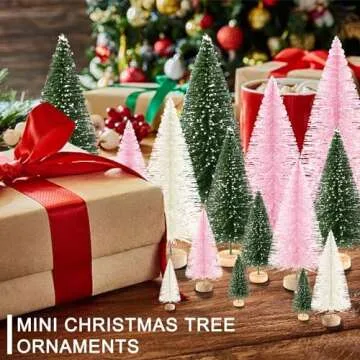 30Pcs Mini Christmas Trees Artificial Christmas Tree Bottle Brush Trees with Wooden Base for Christmas Decor Christmas Party Home Table Craft Decorations(Green+Beige+Pink)