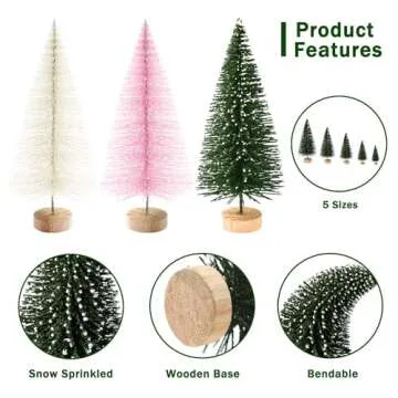 30Pcs Mini Christmas Trees Artificial Christmas Tree Bottle Brush Trees with Wooden Base for Christmas Decor Christmas Party Home Table Craft Decorations(Green+Beige+Pink)